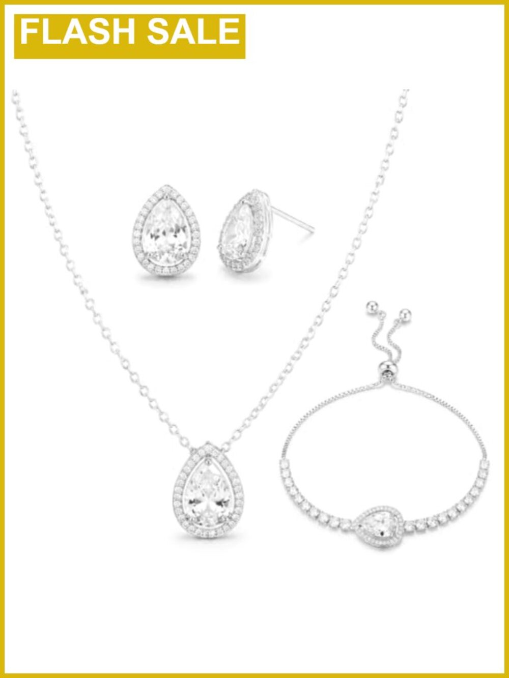 Cubic Zirconia Teardrop Bridal Jewelry Set Necklace Earrings Bracelet